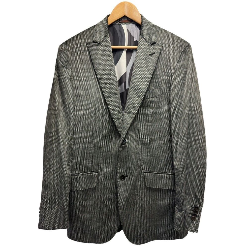 Etro Milano Men's 50R Blazer Jacket 2-Button Gray Geometric Silk Lined Italy euc